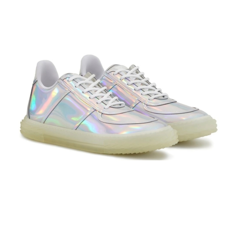 Giuseppe Zanotti $650 Iridescent Leather Sneakers Size 38 (8 Fit Small) Neon